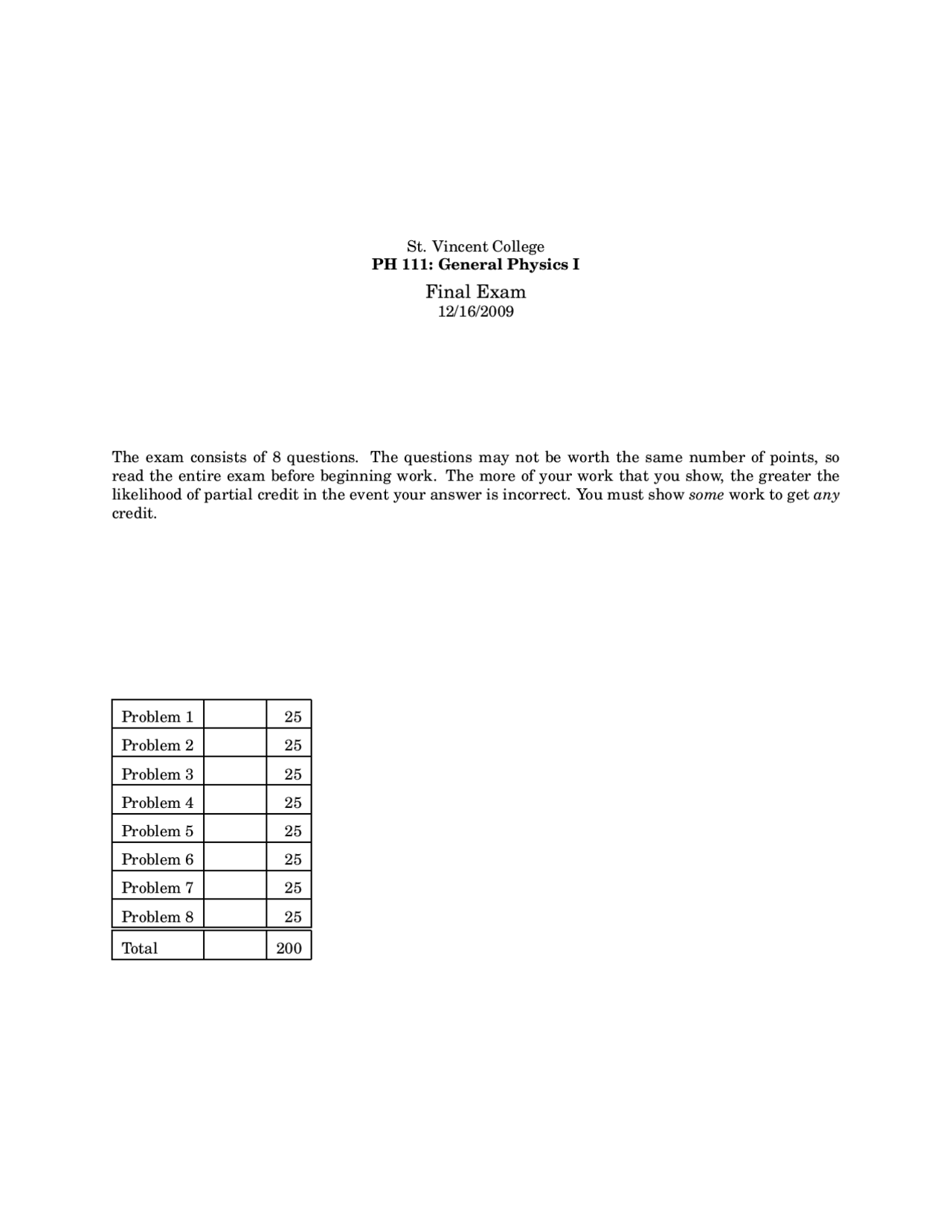 Period of Oscillation General Physics Past Paper Docsity