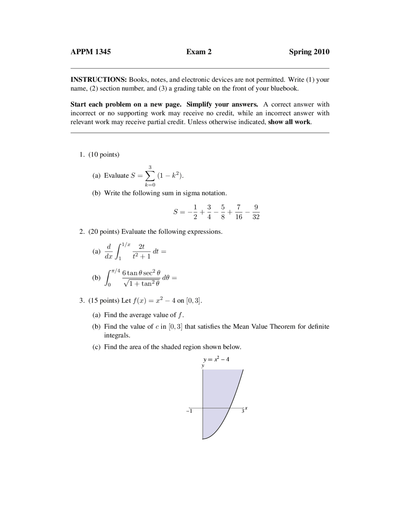 Sigma Notation - Calculus One - Exam - Docsity