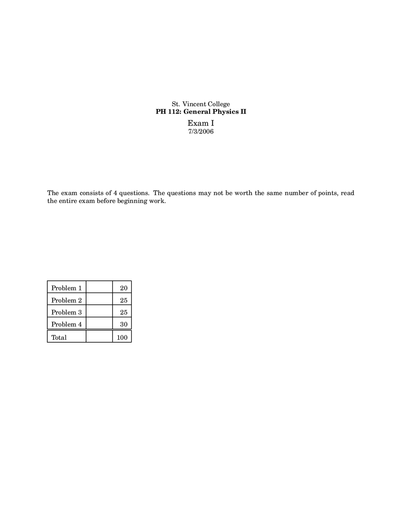 Gauss Law - General Physics - Past Paper - Docsity