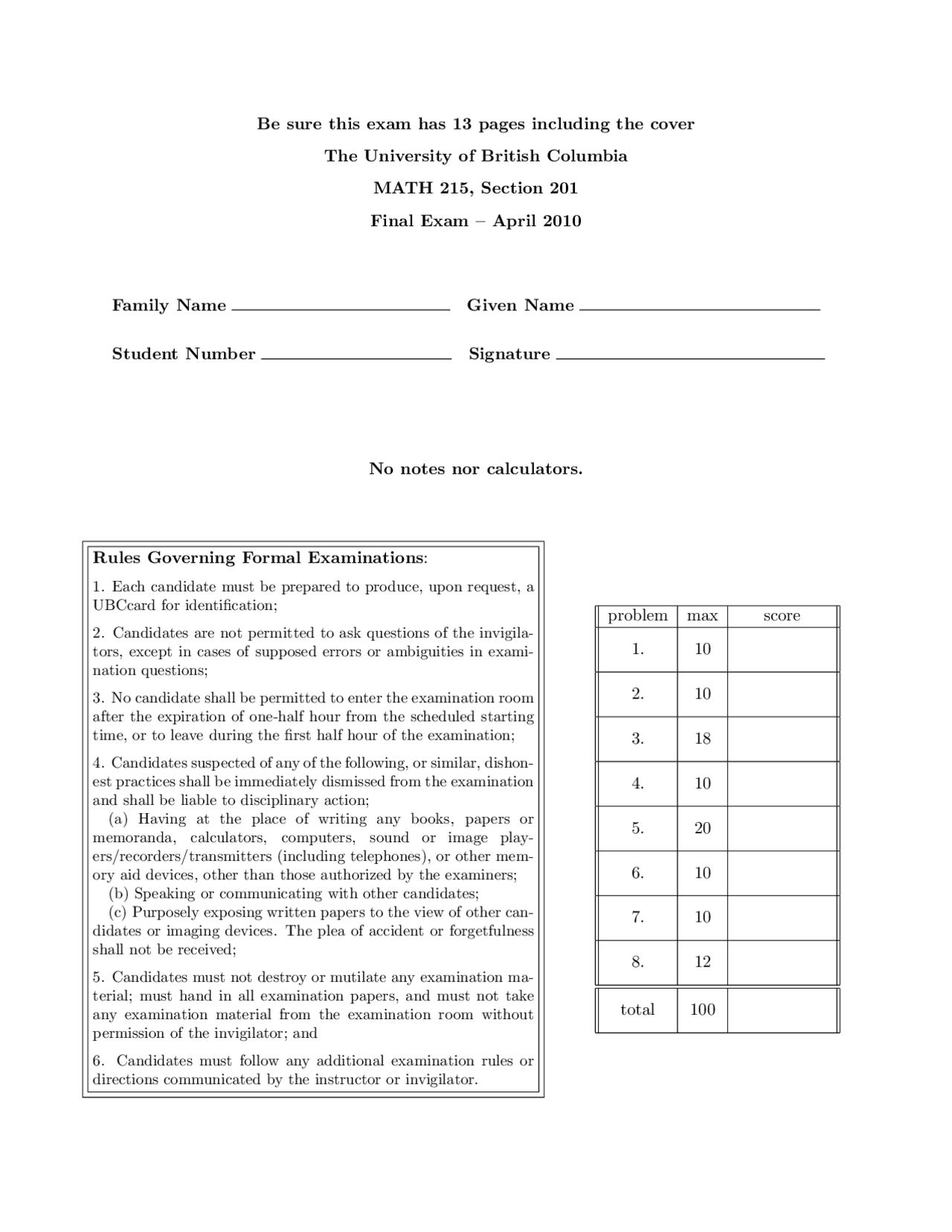 Explicit Form - Ordinary Differential Equations - Exam - Docsity
