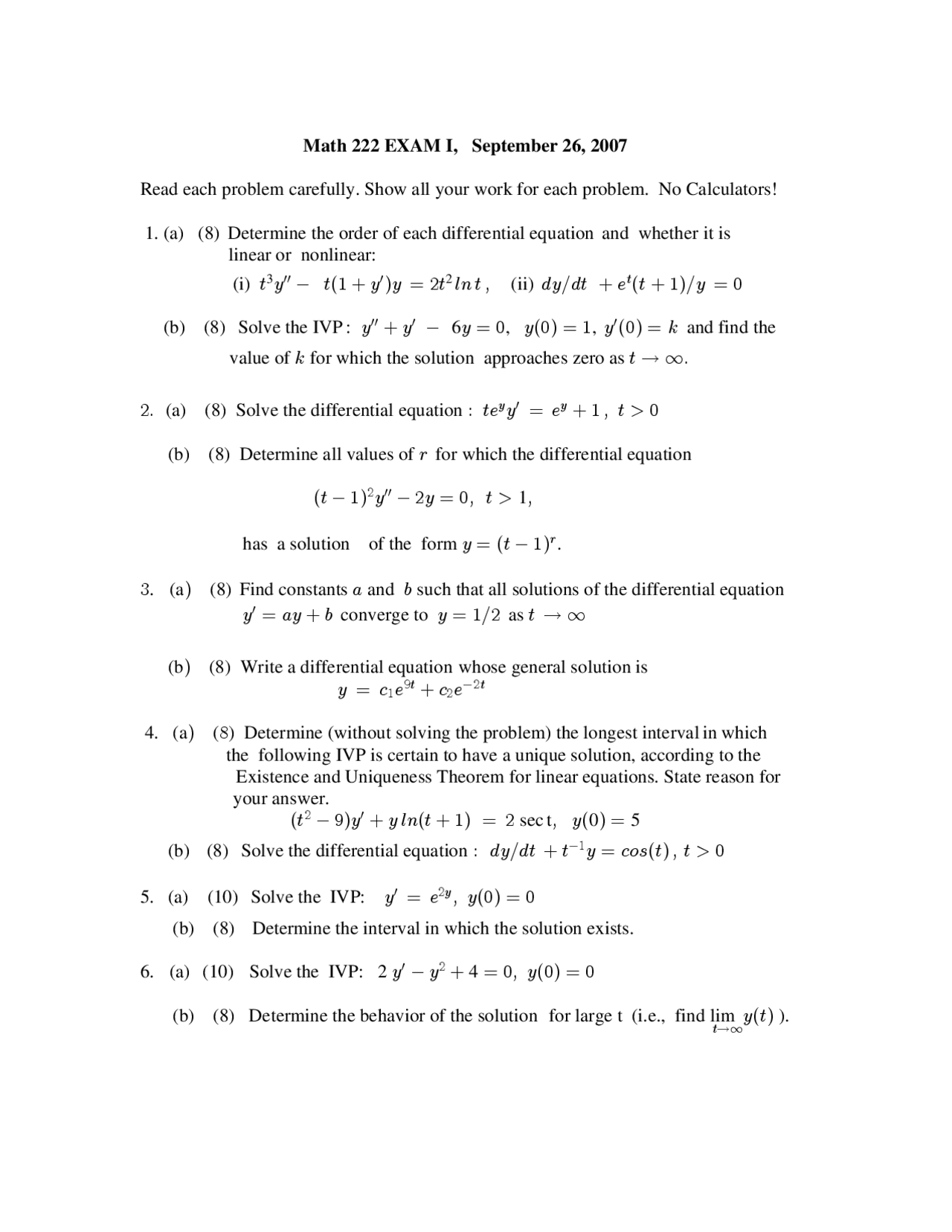 Solution Differential Equations Exam Docsity