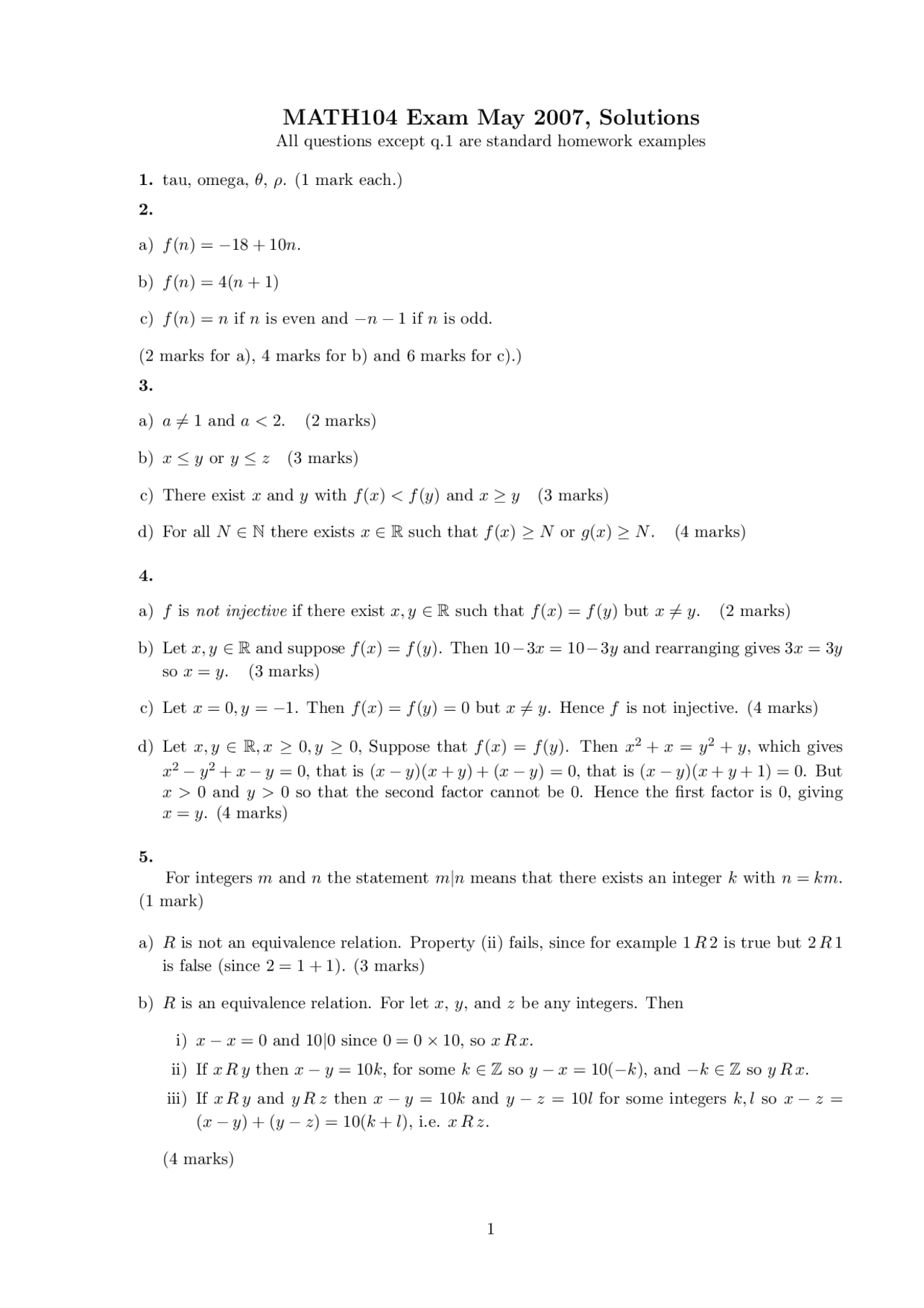 Multiple - Mathematics - Solved Exam - Docsity