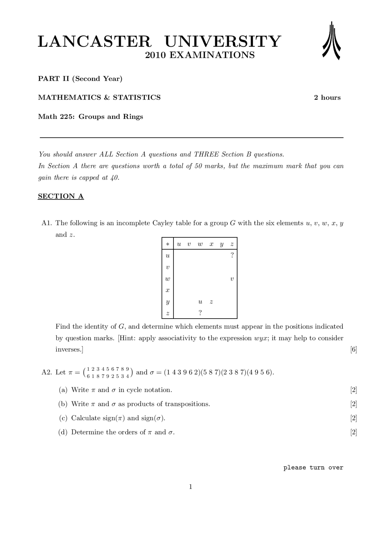 Cayley Groups And Rings Exam Docsity