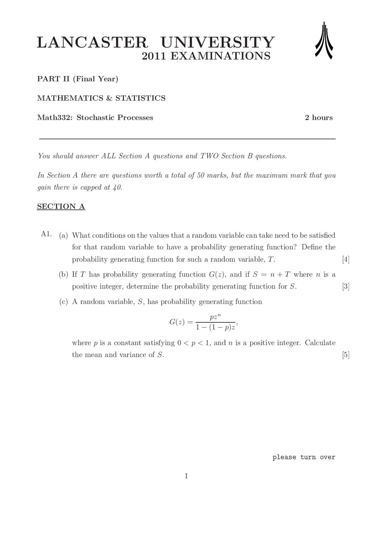 Conditions - Stochastic Processes - Exam - Docsity