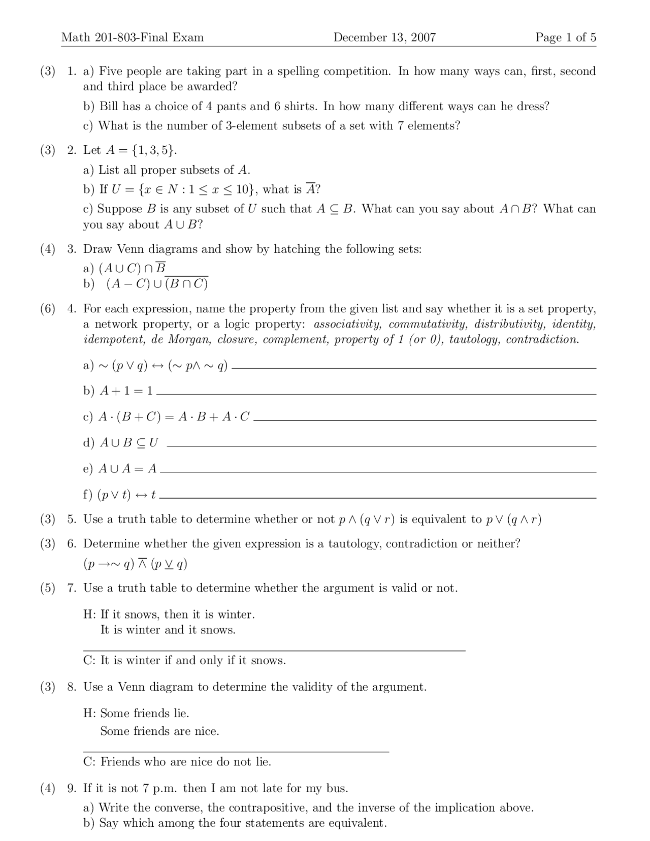 Computer Science Selection Test Example Subset - Computer Science Technology - Exam - Docsity