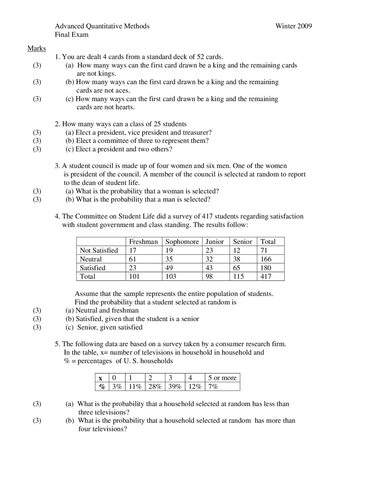 Remaining Cards - Advanced Quantitative Methods - Exam | Exams ...