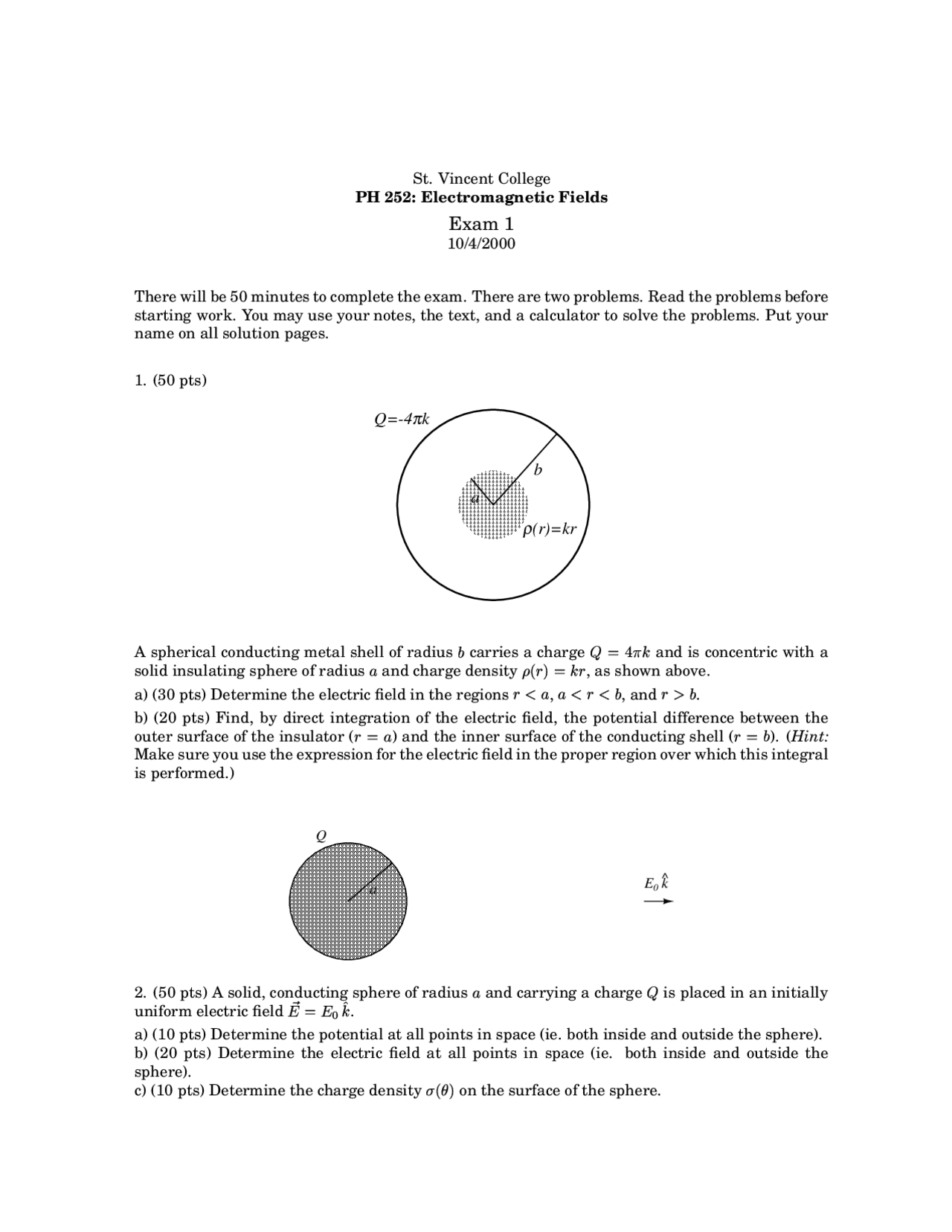Electric Field in Regions - Electromagnetic Fields - Exam - Docsity