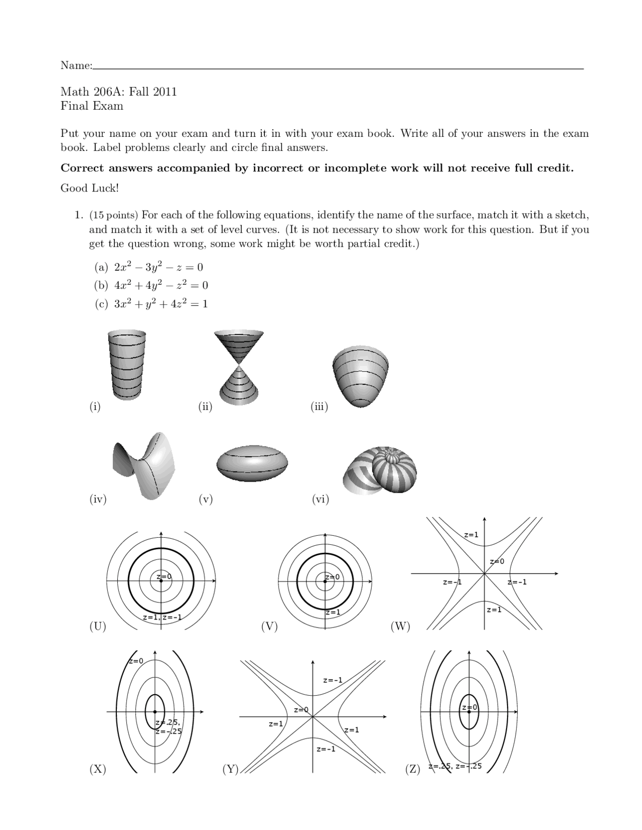 Level Curves Multivariable Exam Docsity