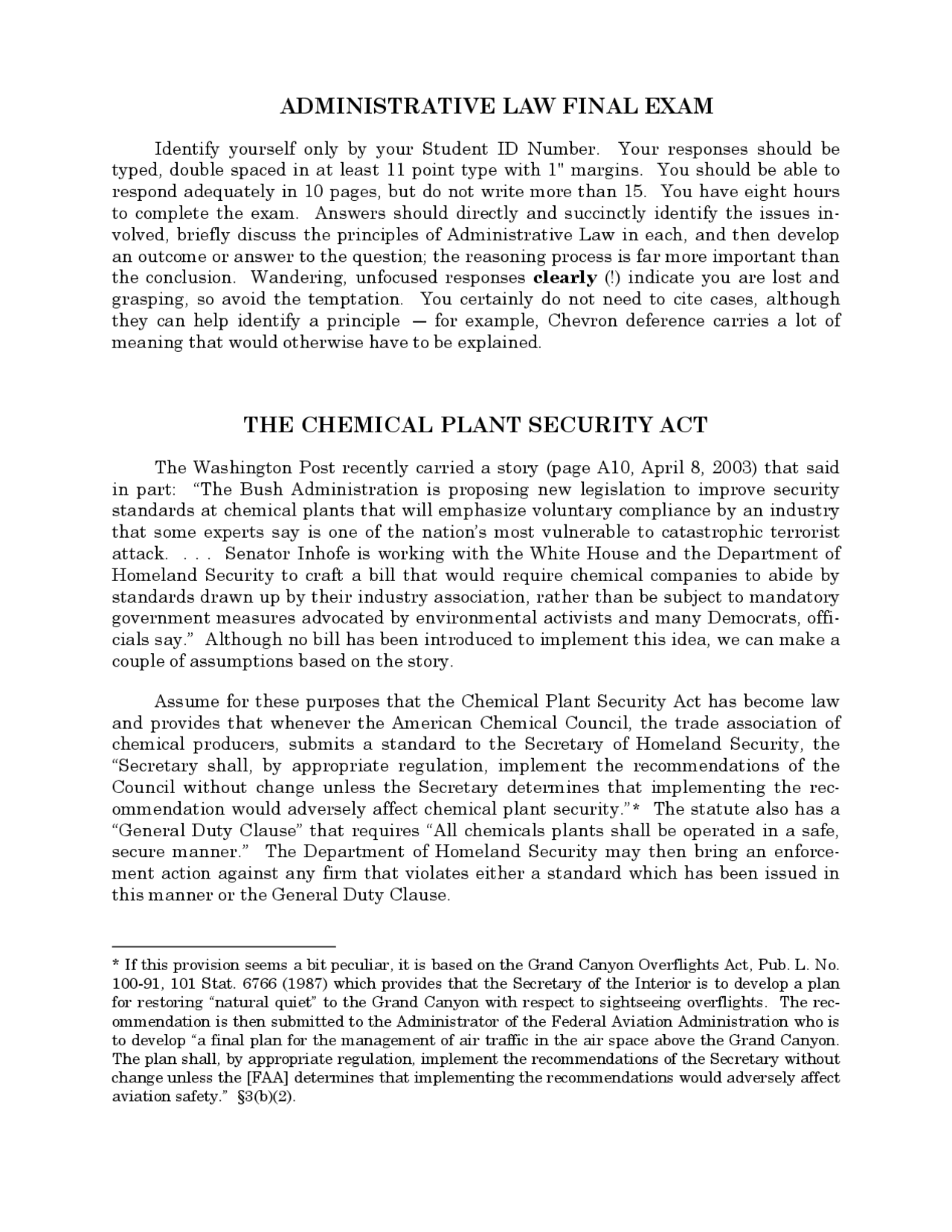 Chemical Plant Security Act Administrative Law Exam Docsity