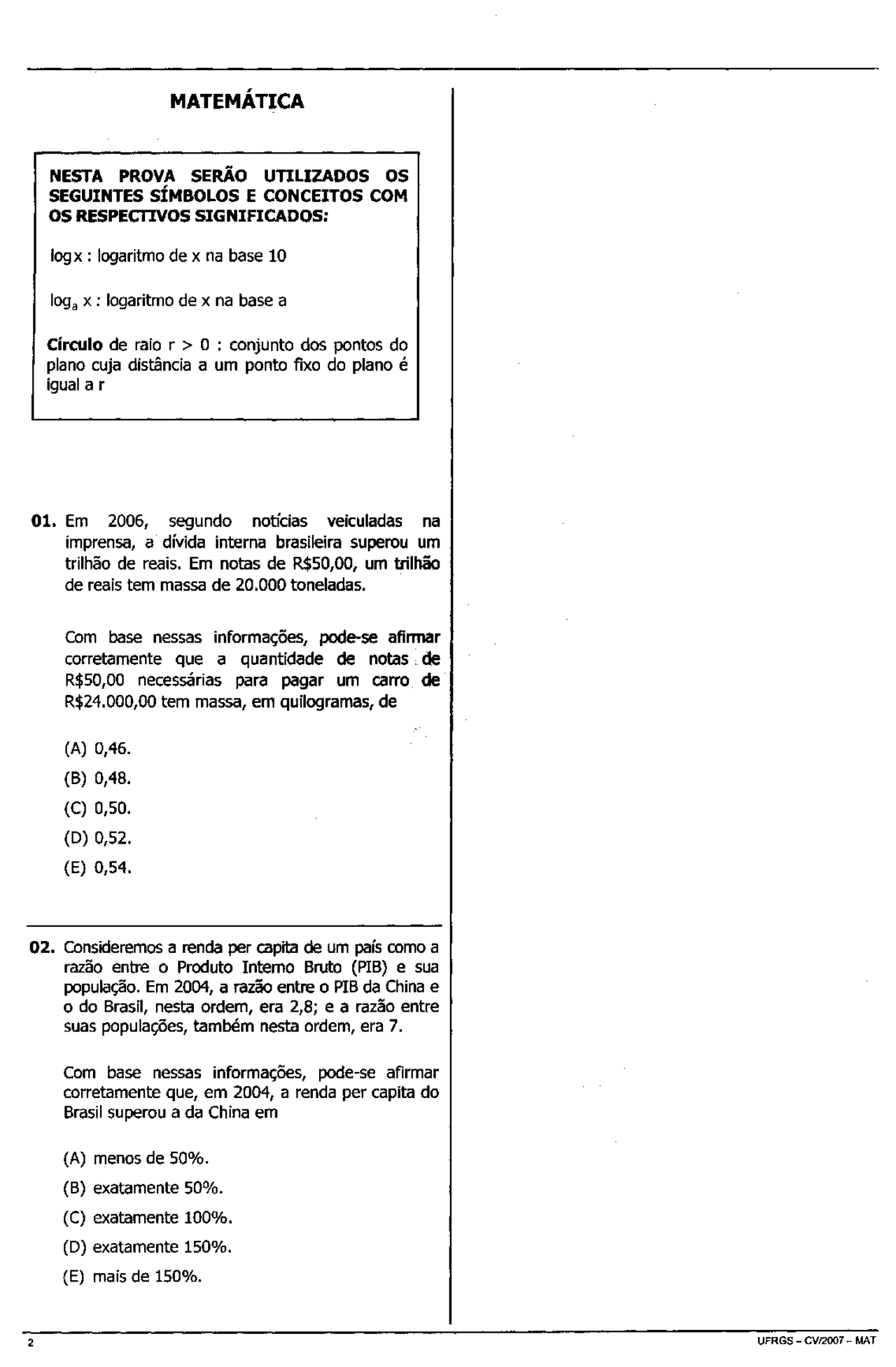 Vestibular de Matemática - Universidade Federal do Rio Grande do Sul ...