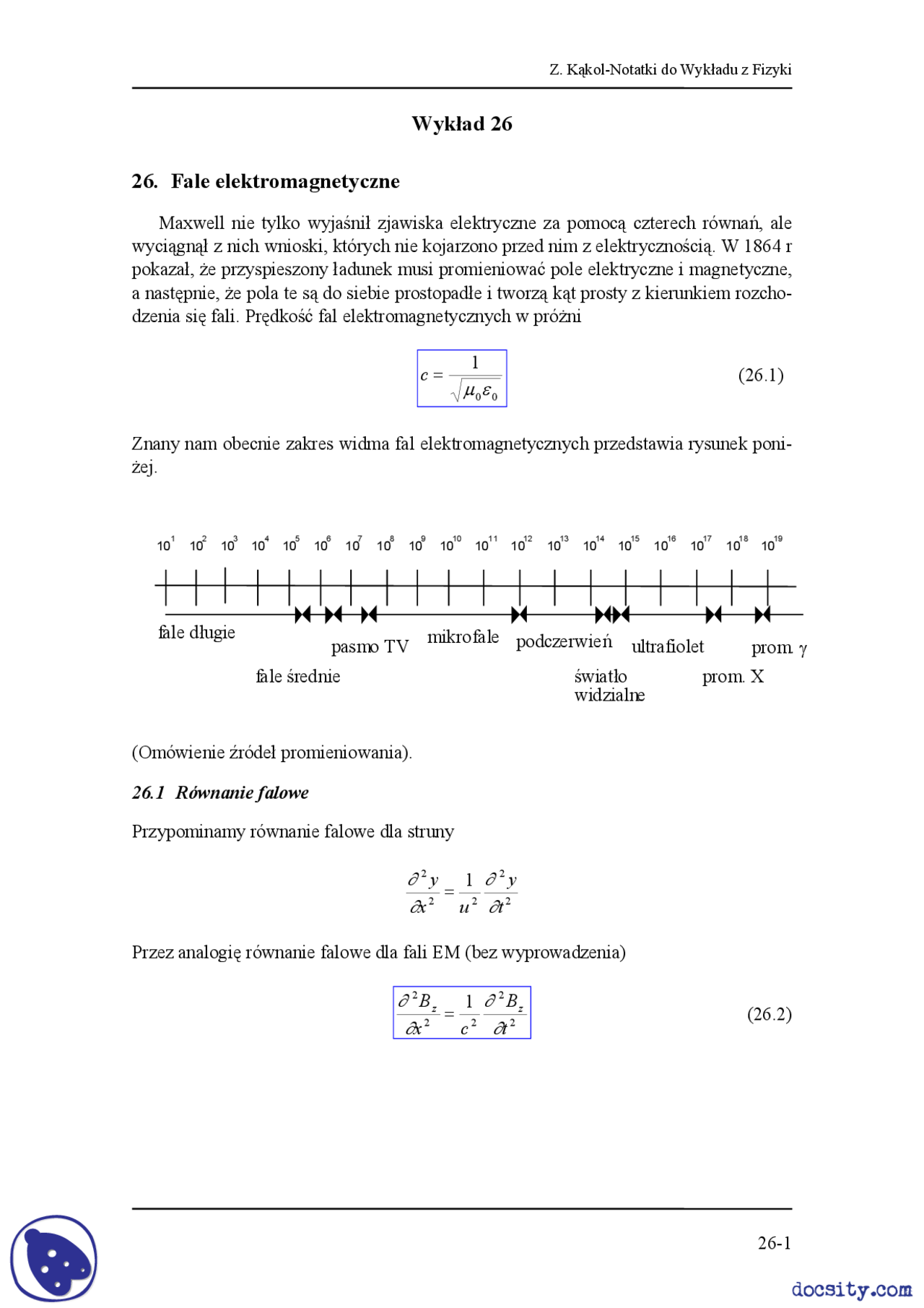 Fale elektromagnetyczne - Notatki - Fizyka | Notatki Fizyka | Docsity