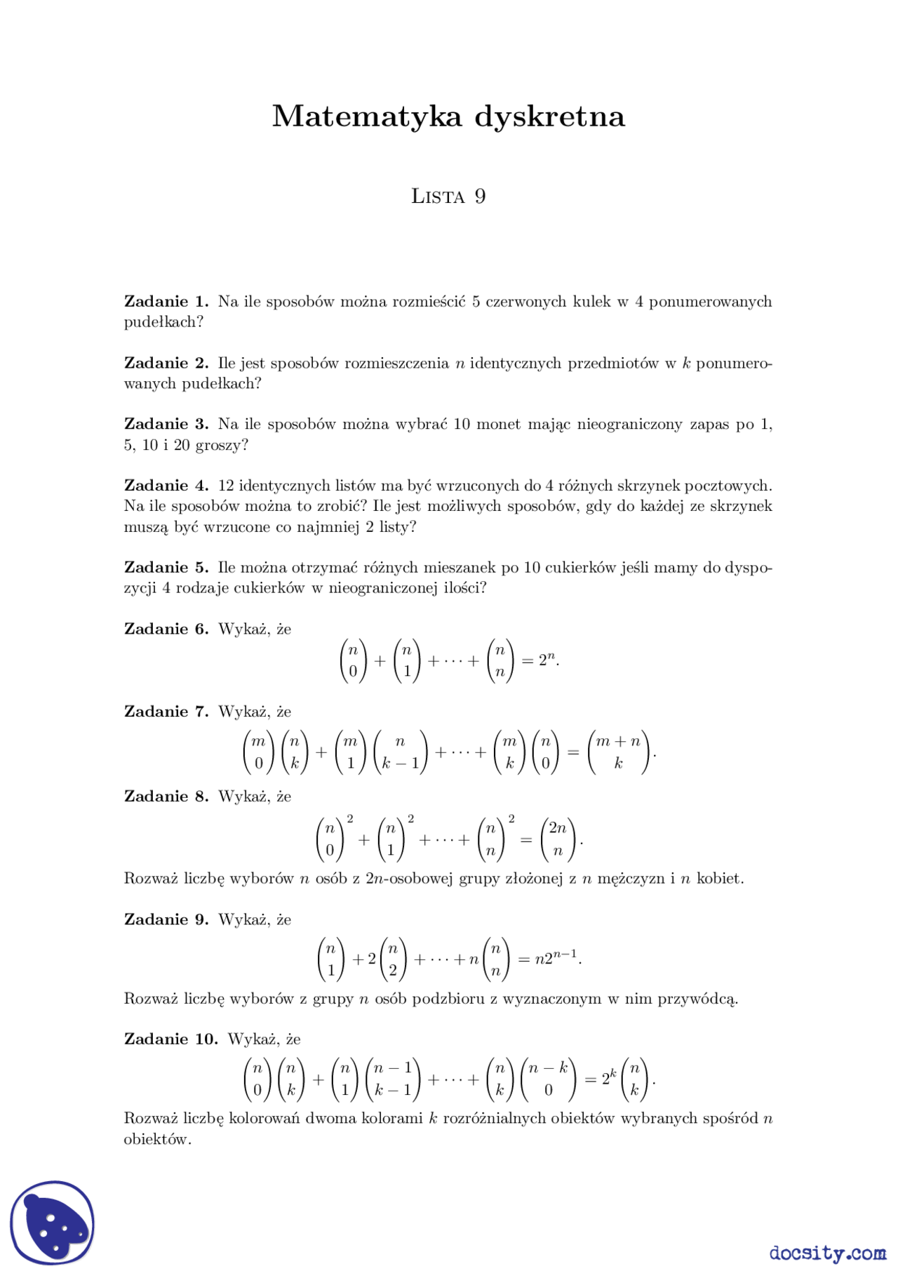 Teoria Liczb ćwiczenia Matematyka Dyskretna Docsity