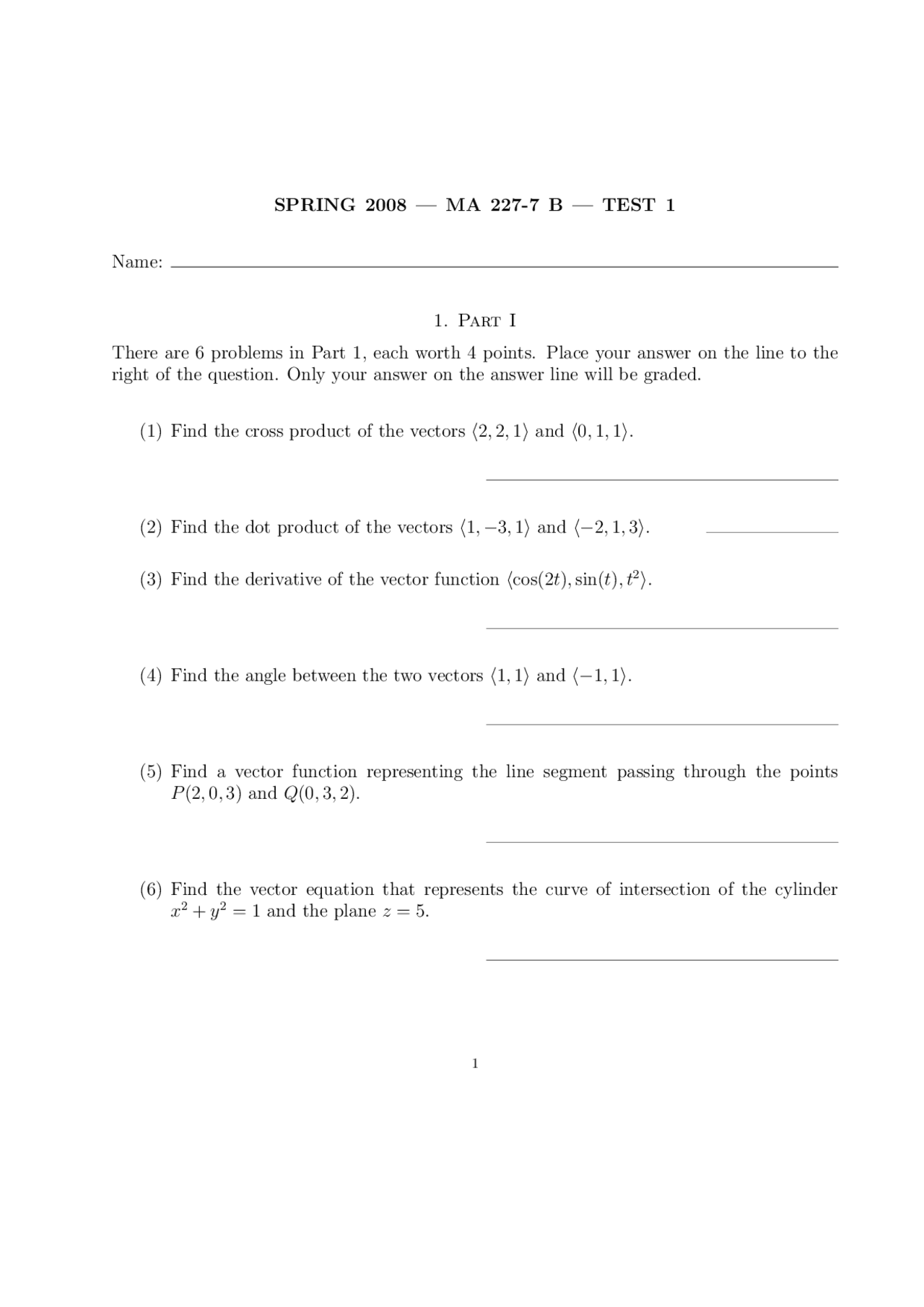 Angle Between Two Vectors - Calculus III - Exam | Exams Advanced ...