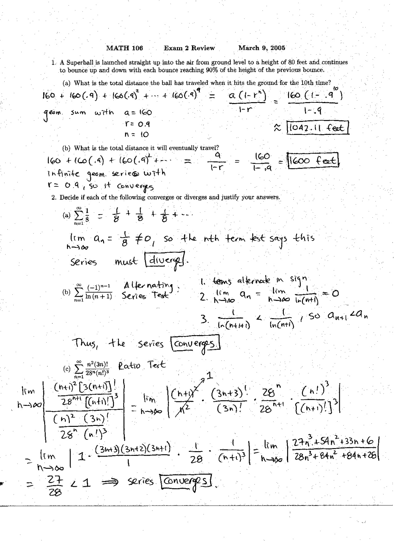 Total Distance - Calculus - Solved Exam - Docsity