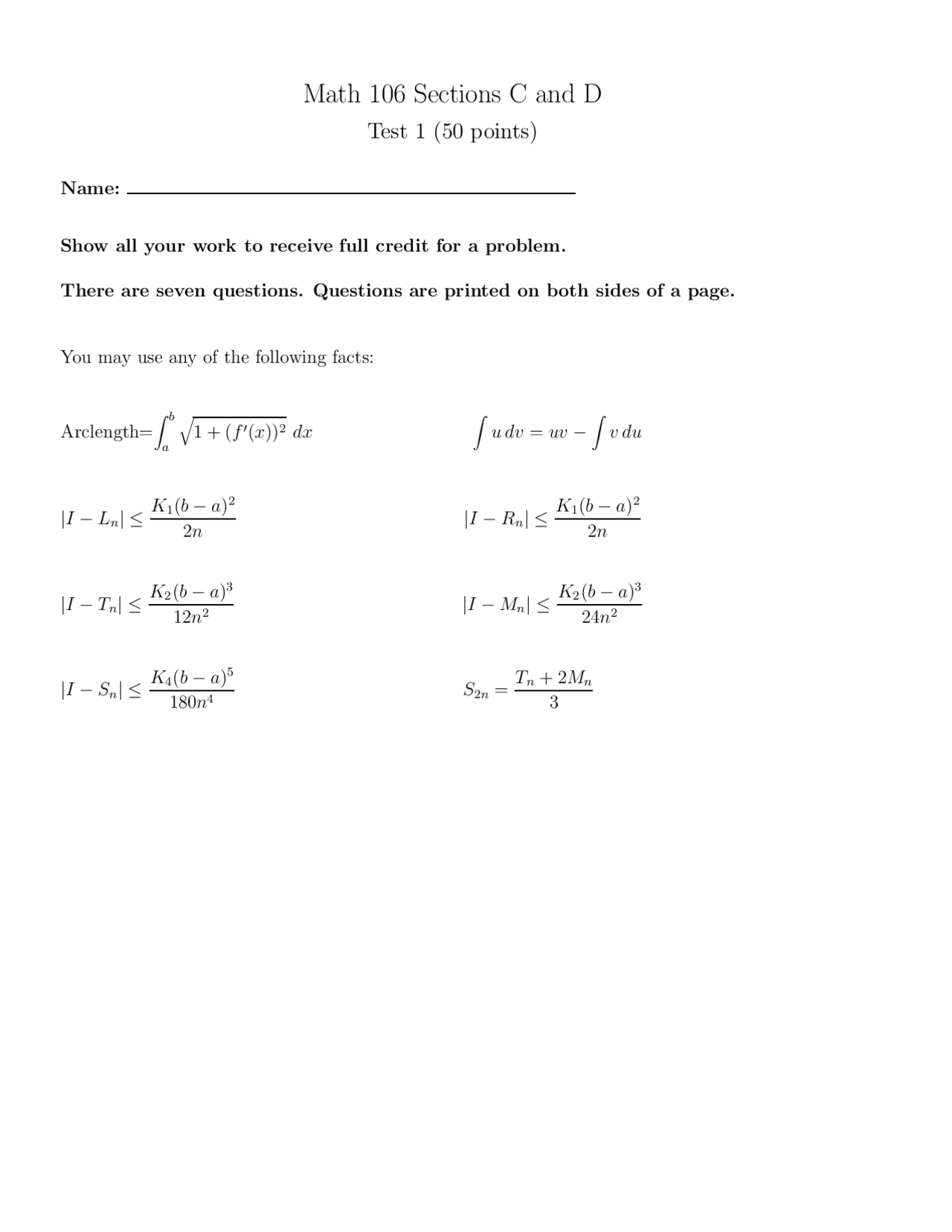 Facts - Calculus - Exam - Docsity