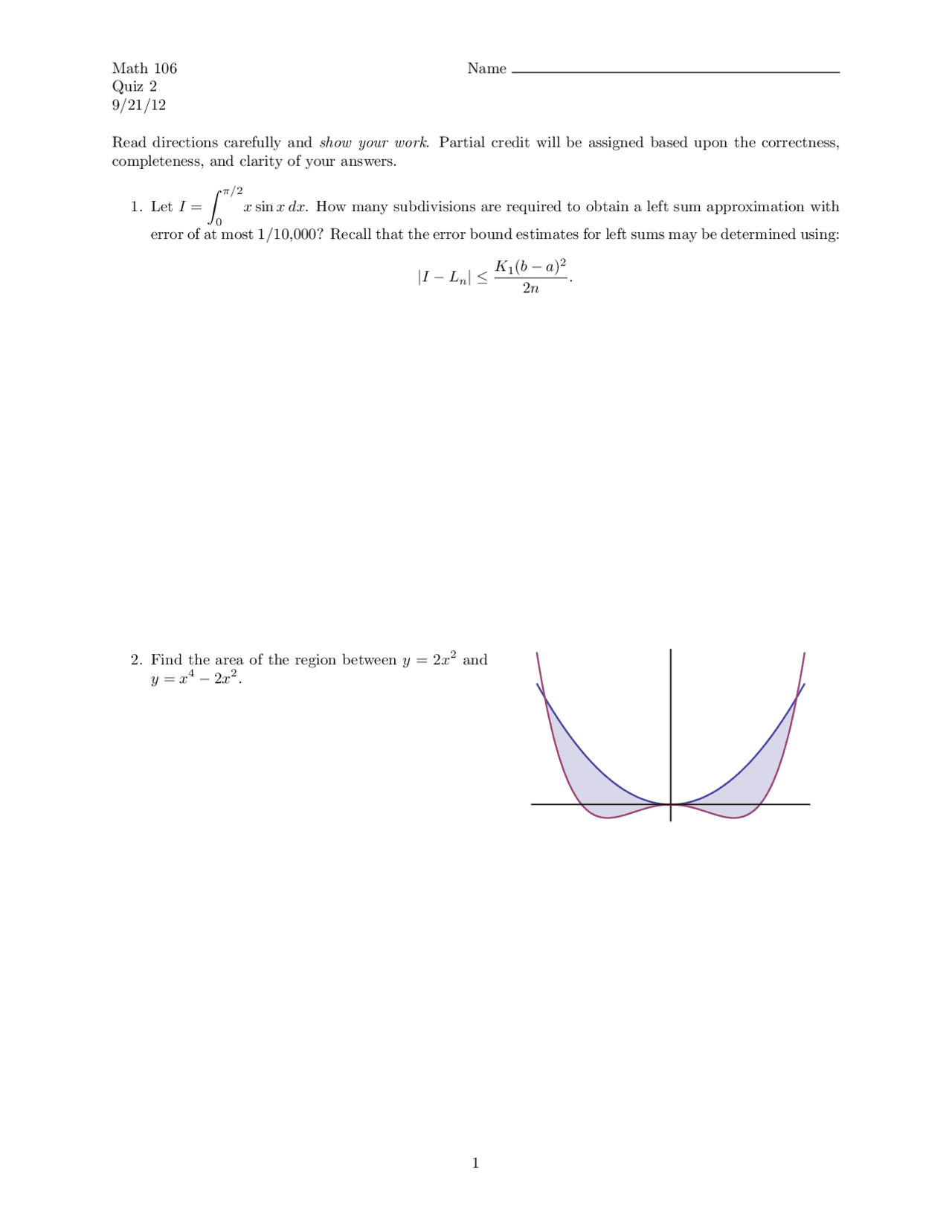 Subdivisions - Calculus - Quiz - Docsity