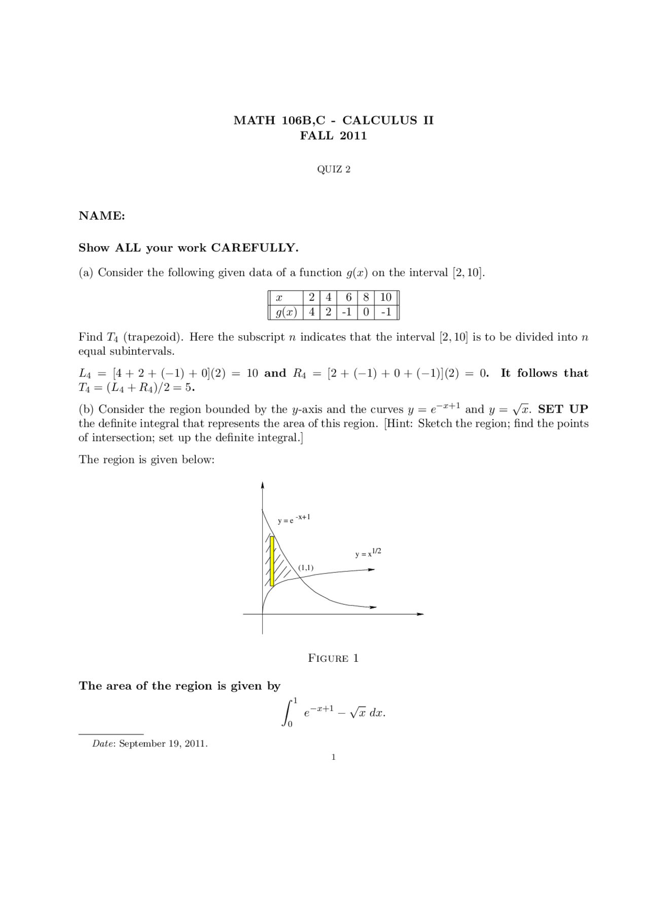 Data - Calculus - Solved Quiz - Docsity