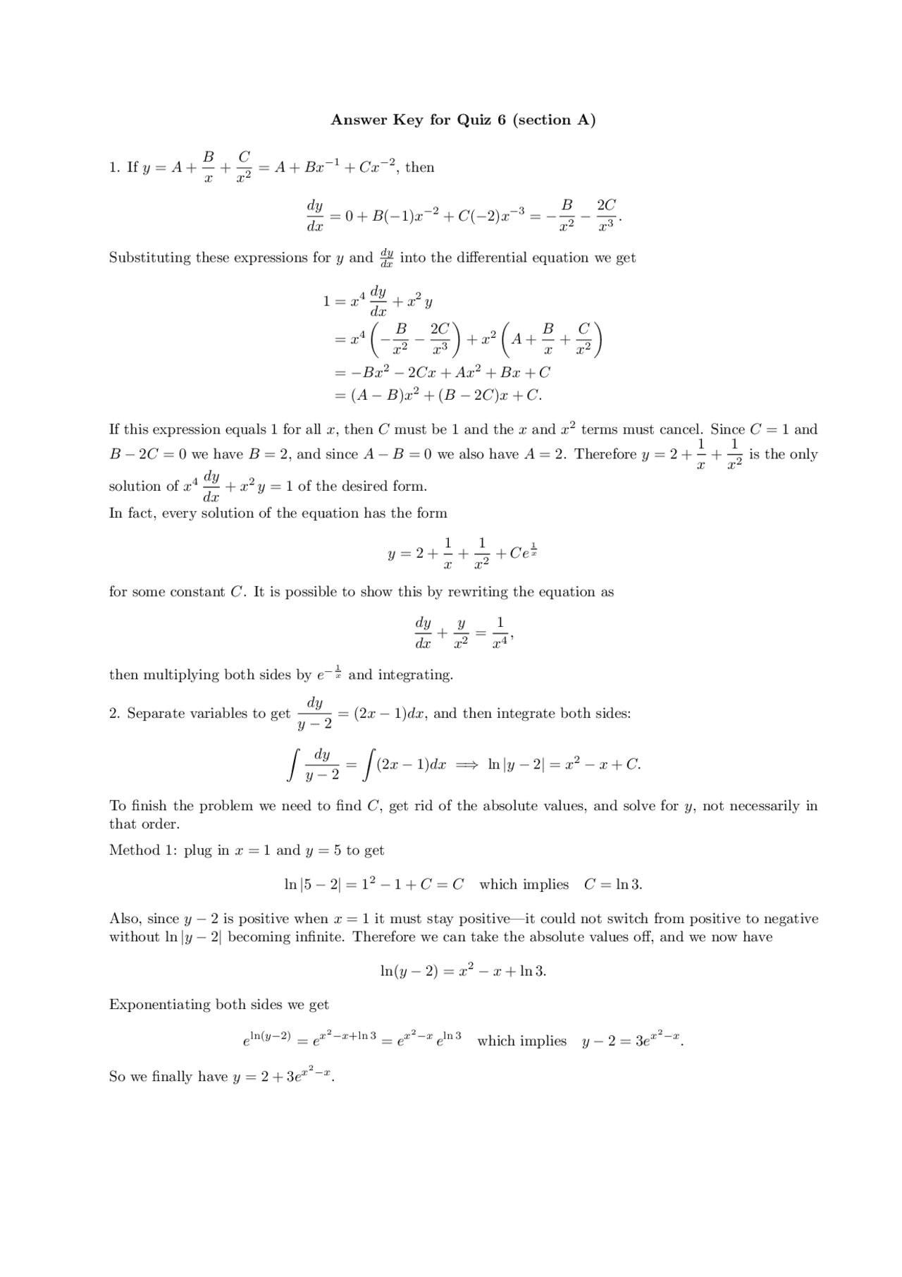 Calculus Detecting Solution Solution - Calculus - Solved Quiz - Docsity