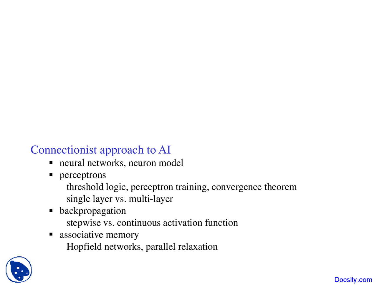 Connectionist Approach - Embedded Intelligent Robotics - Lecture Slides ...