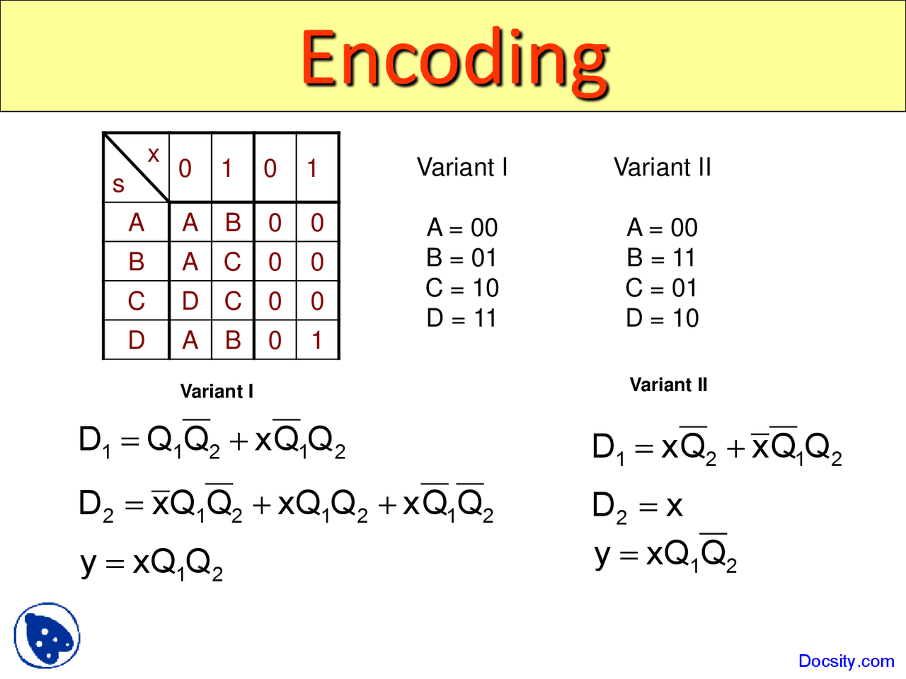 Encoding - Design of Sequential Circuit - Lecture Slides - Docsity