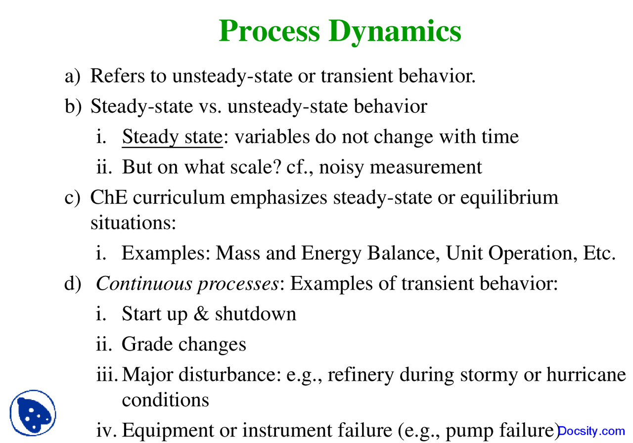 Process Dynamics - Process Control - Lecture Slides - Docsity