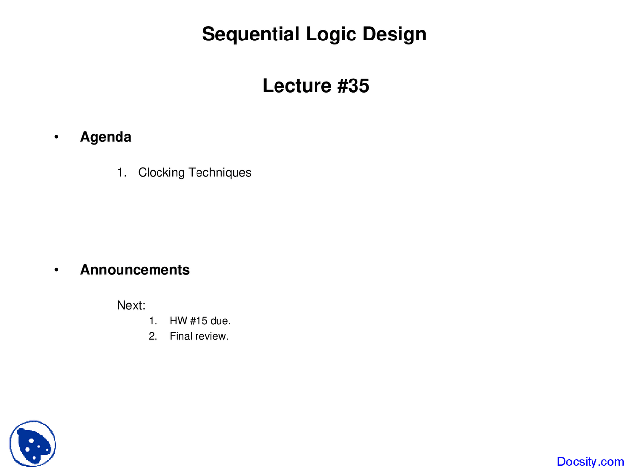 Techniques - Sequential Logic Design - Lecture Slides - Docsity