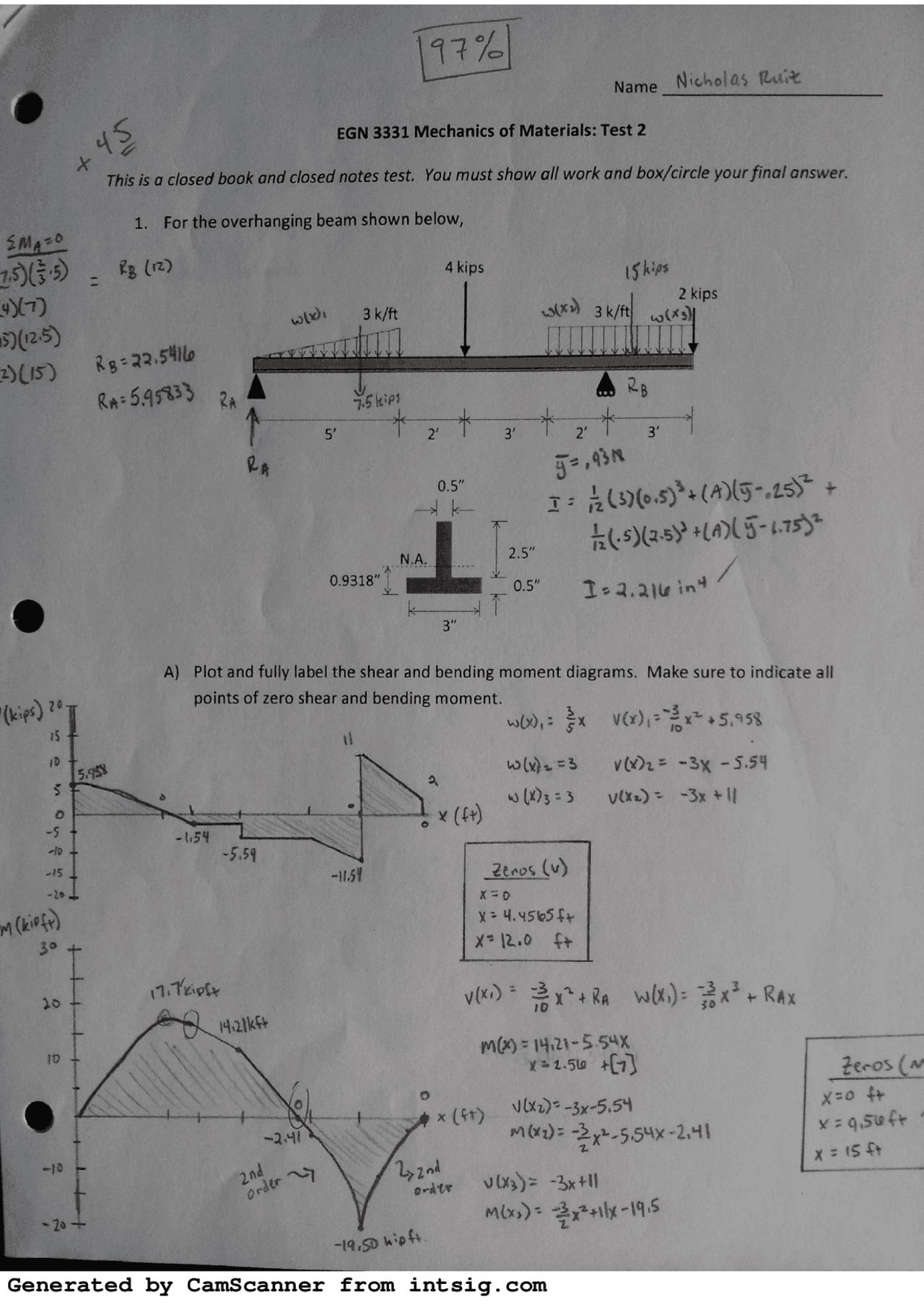 Solutions for Exam 2 - Mechanics of Materials | EGN 3331 - Docsity