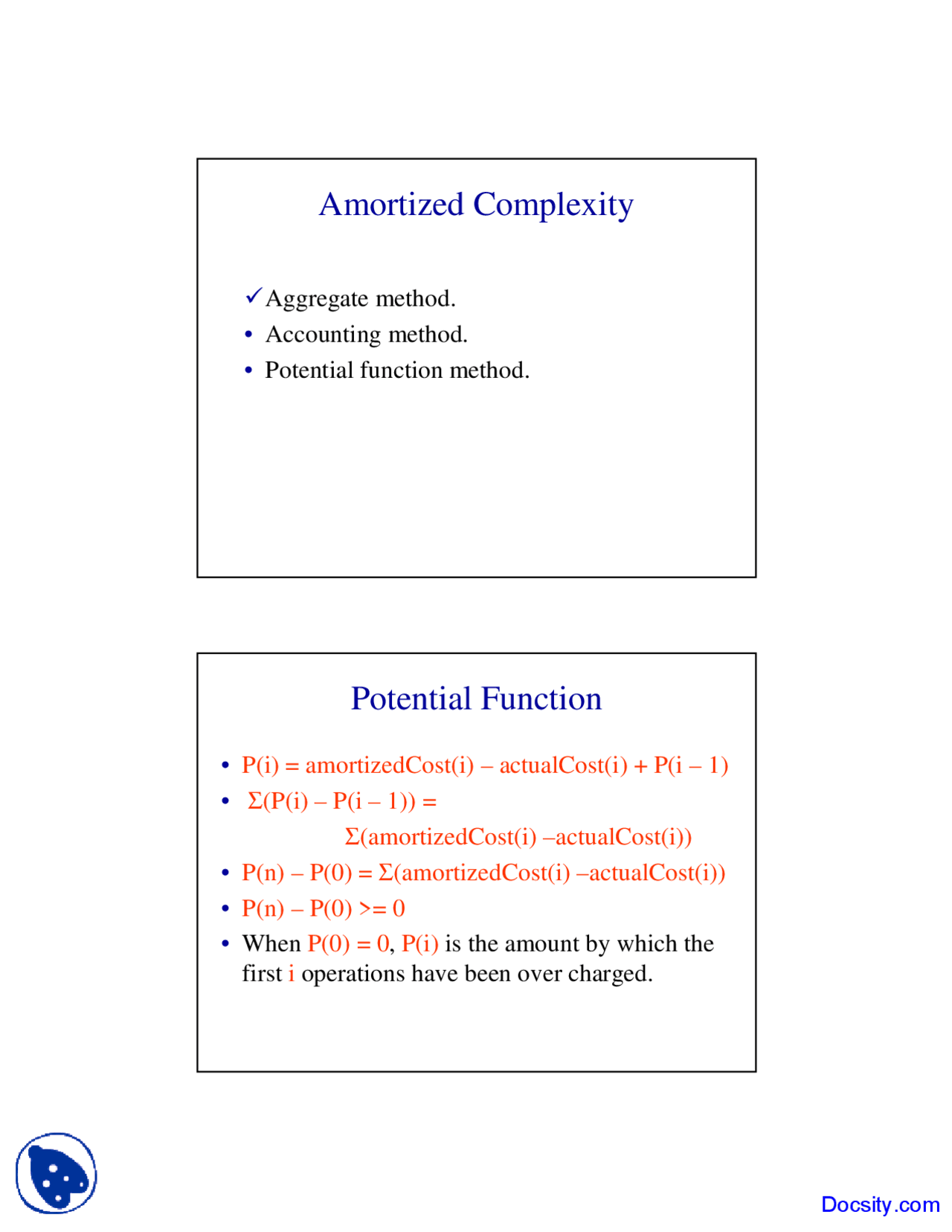 Amortized Complexity - Advanced Data Structures - Lecture Slides - Docsity