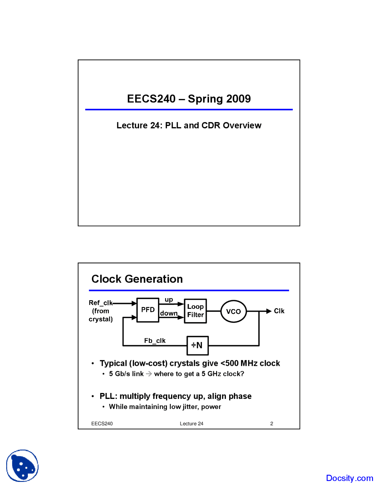 PLL and CDR Overview - Advanced Analog Integrated Circuits - Lecture ...