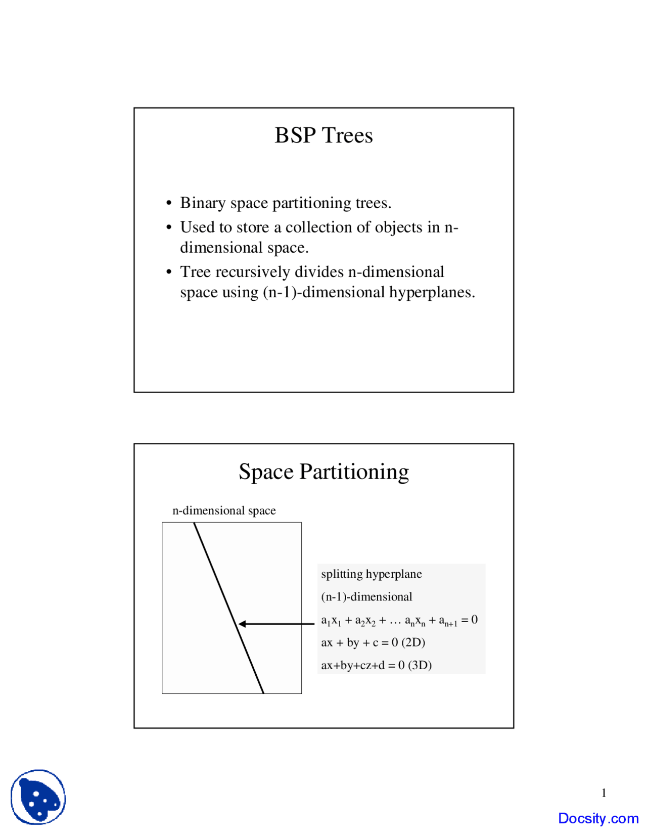 BSP Trees - Advanced Data Structures - Lecture Slides - Docsity