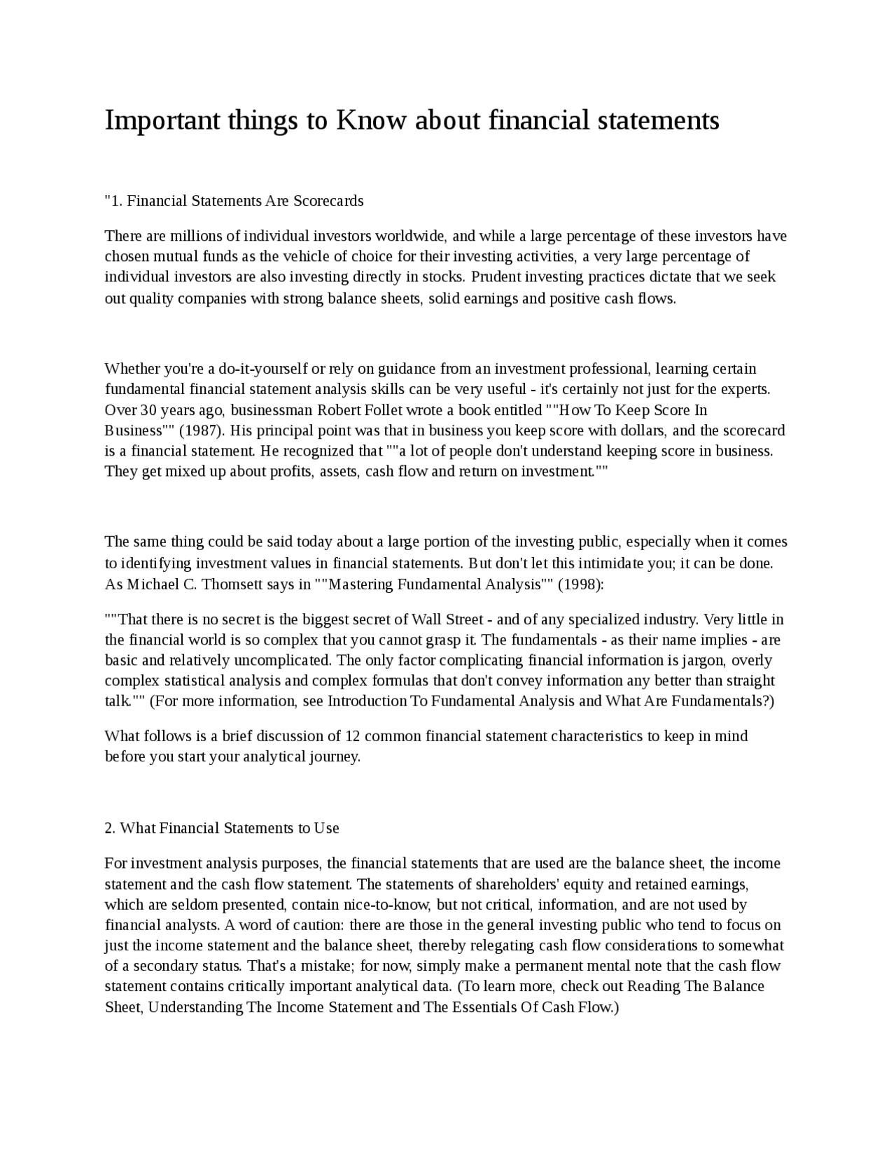 Important things to Know about financial statements - Docsity