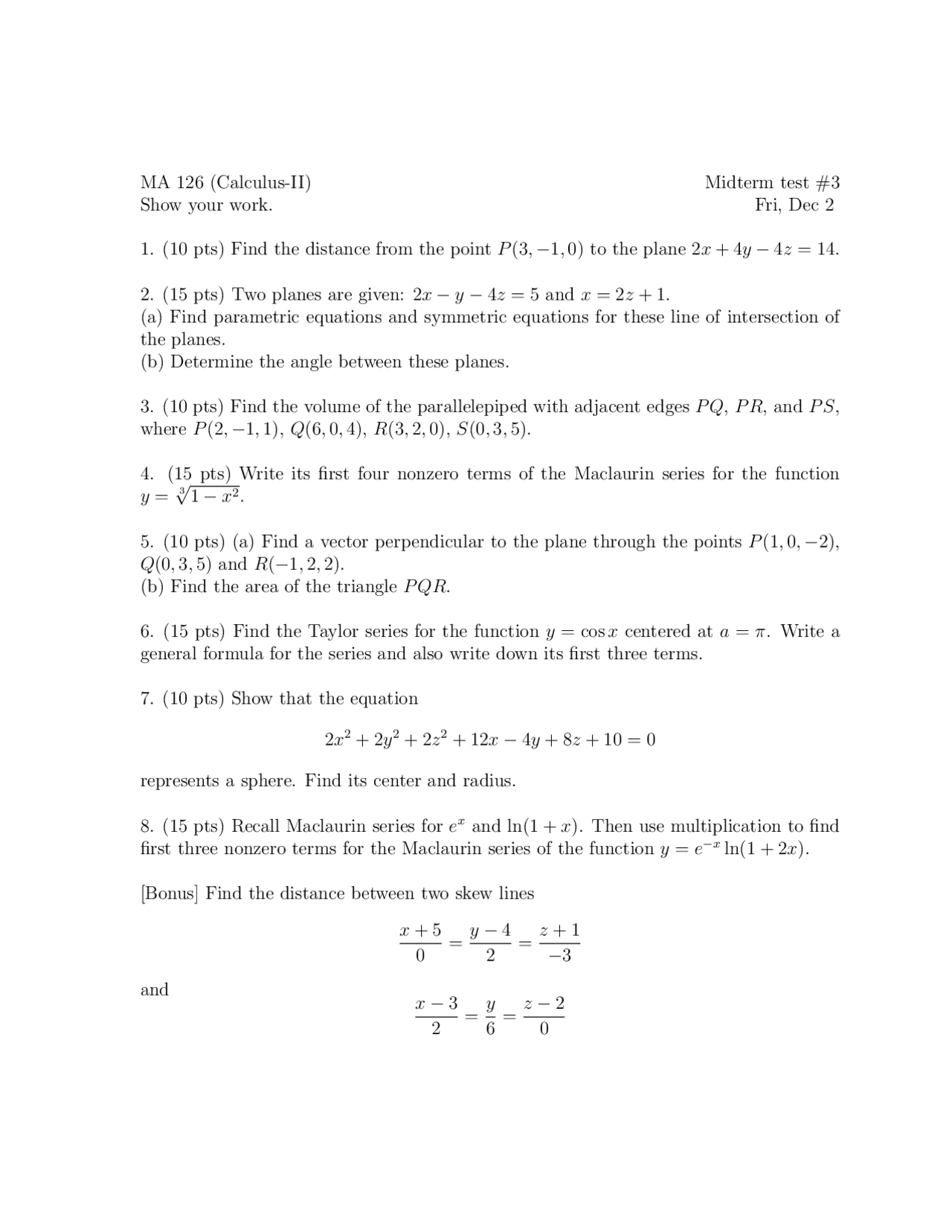 Parametric Equations Calculus Ii Exam Docsity