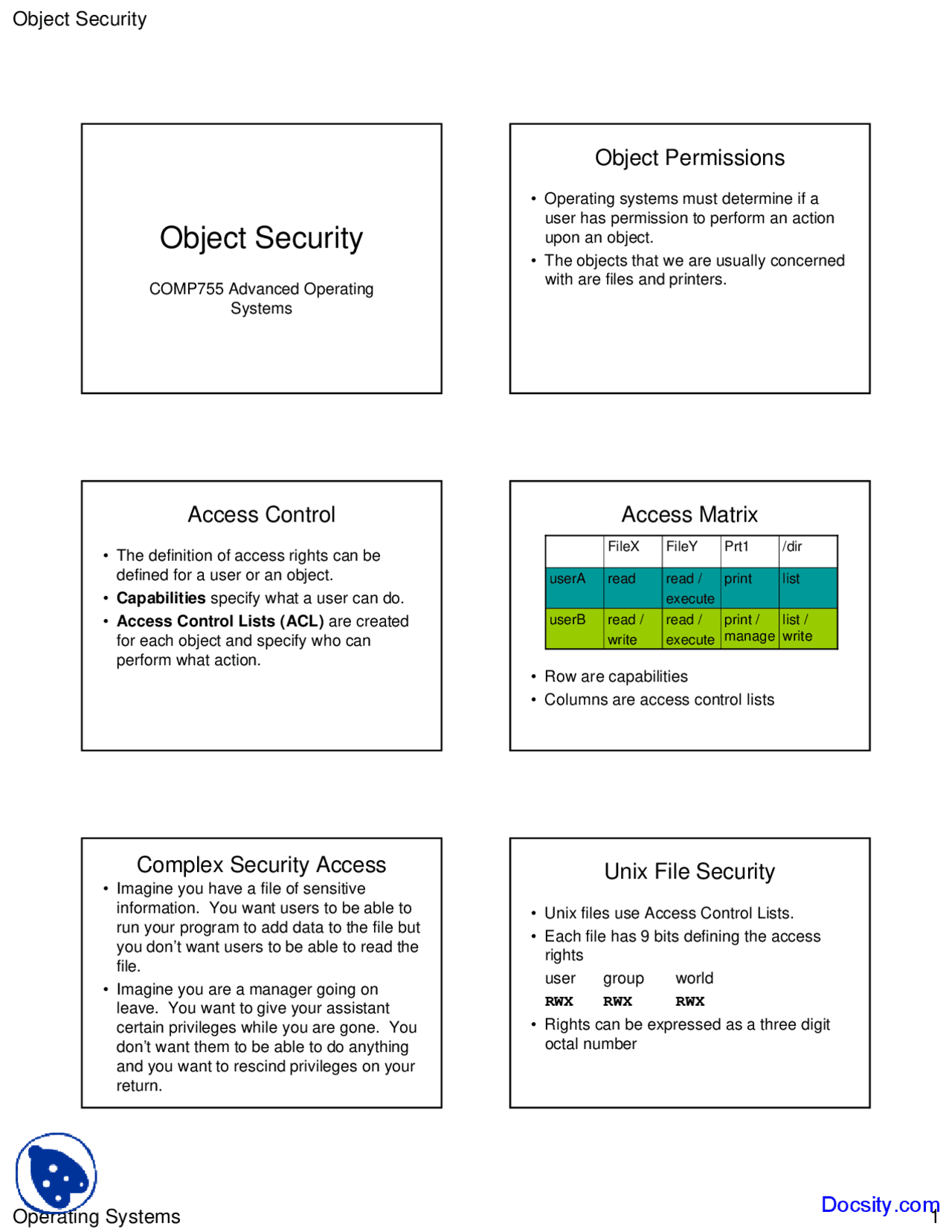 Object Security - Advanced Operating System - Lecture Slides - Docsity