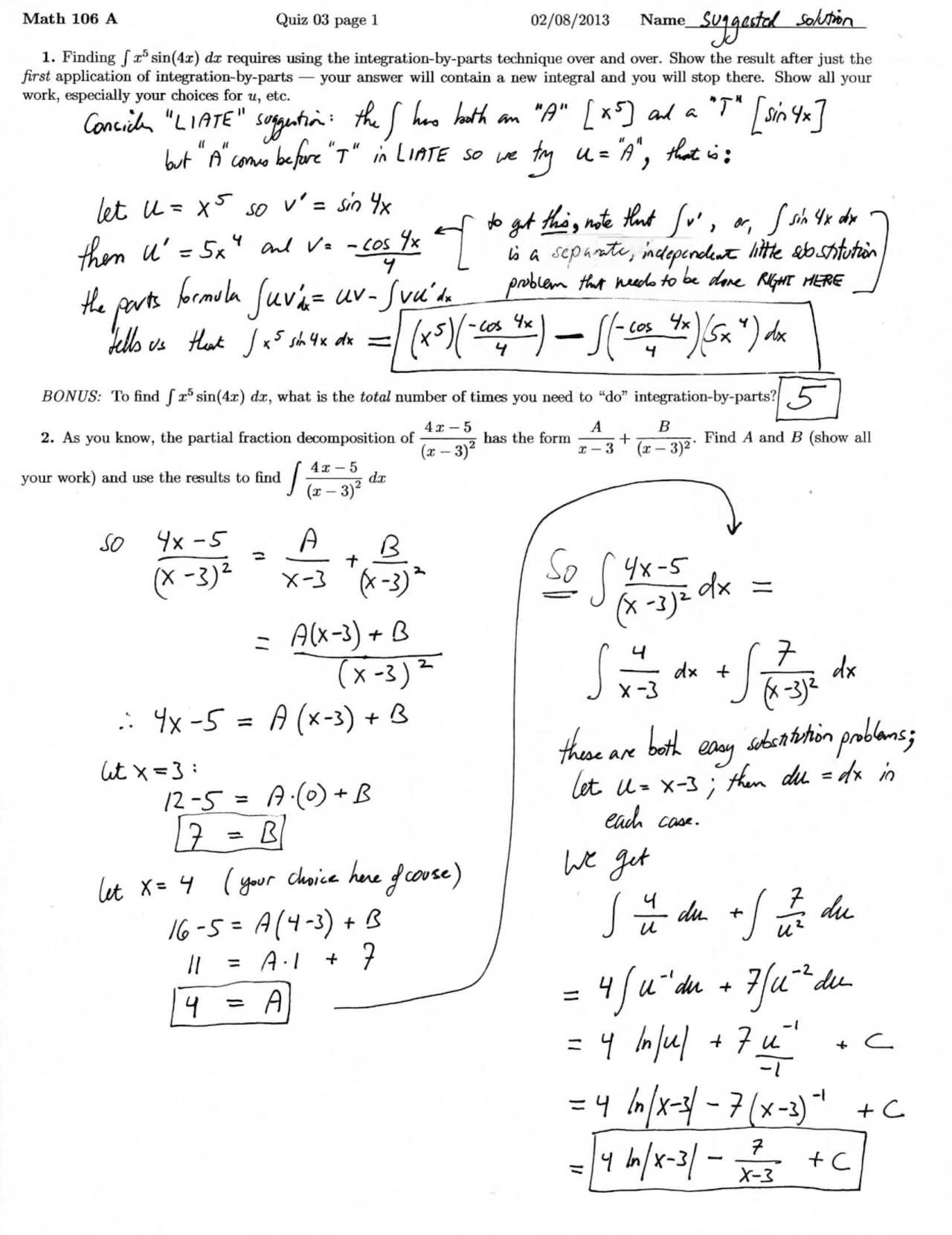 Application - Calculus - Solved Quiz - Docsity