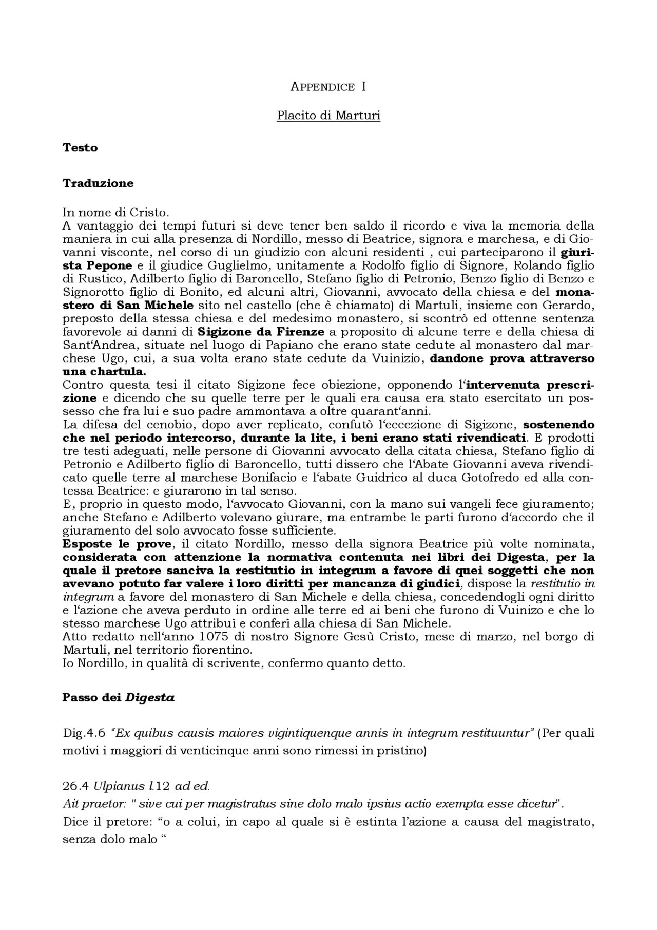 Placito di Marturi Traduzione Appendice I Diritto romano