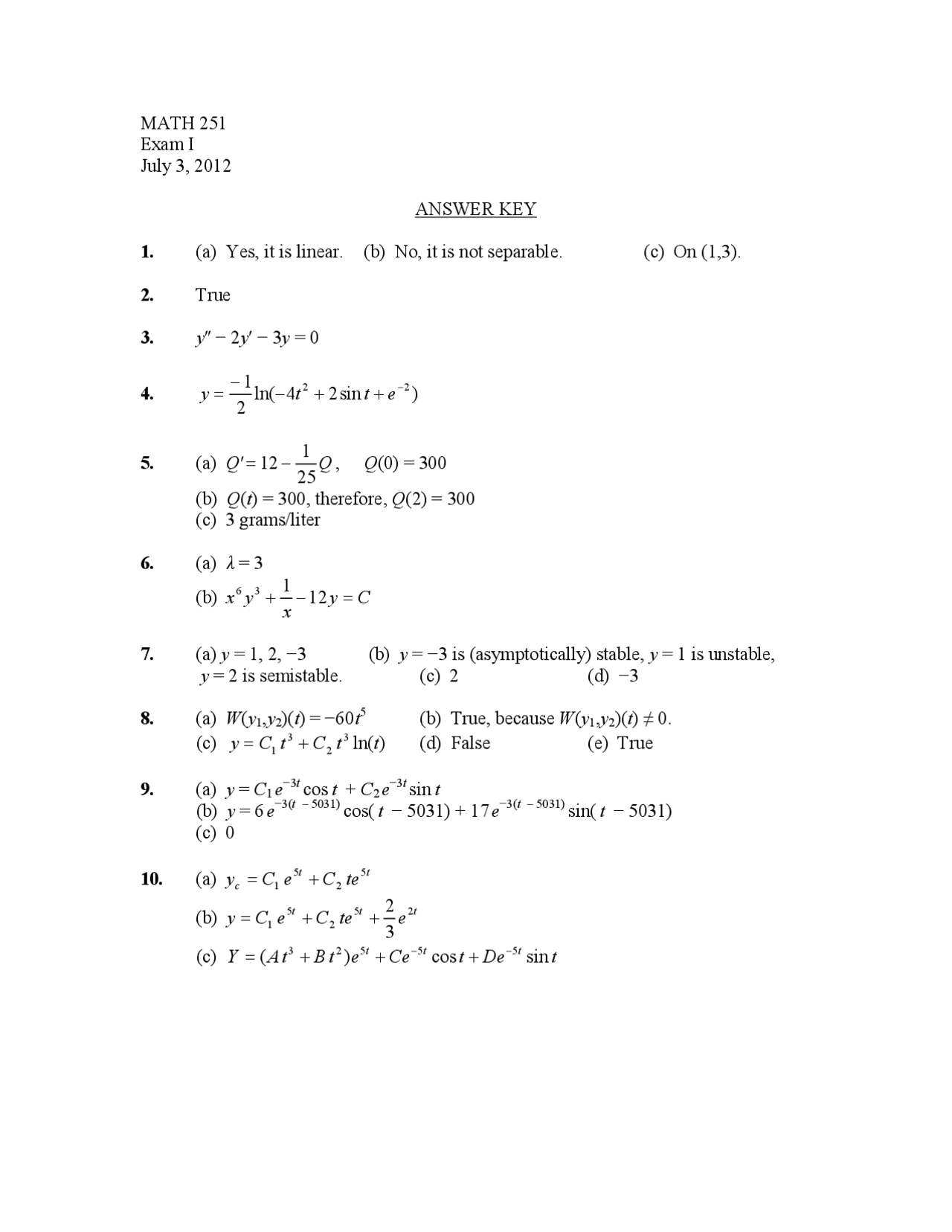 Separable Ordinary And Partial Differential Equations Solved Exam Docsity Separable Ordinary And Partial Differential Equations Solved Exam Docsity