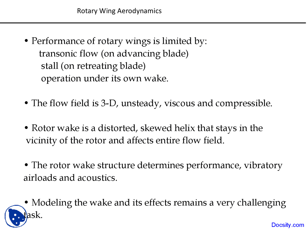 Rotary Wing Aerodynamics Rotorcraft Aerodynamics Lecture Slides