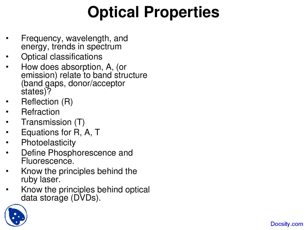 Optical Properties Processing of Materials Lecture Slides Docsity