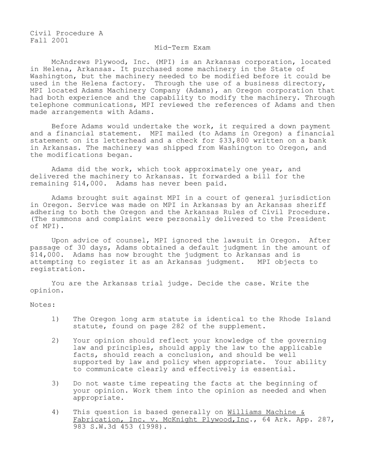 Arkansas Judgment - Civil Procedure - Past Paper - Docsity