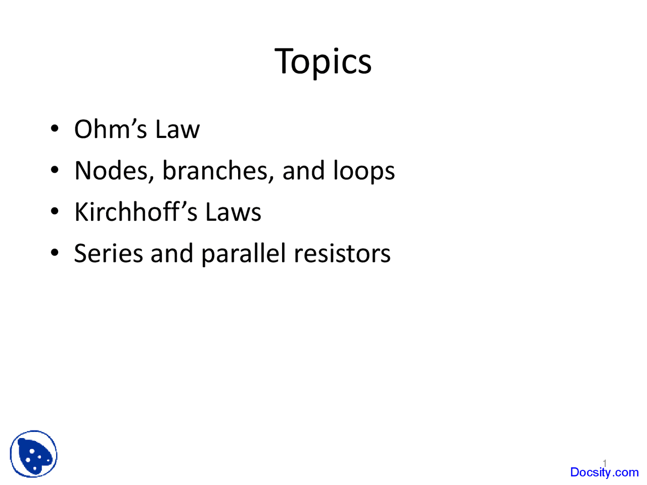 Ohm Law - Circuit Analysis - Lecture Slides - Docsity