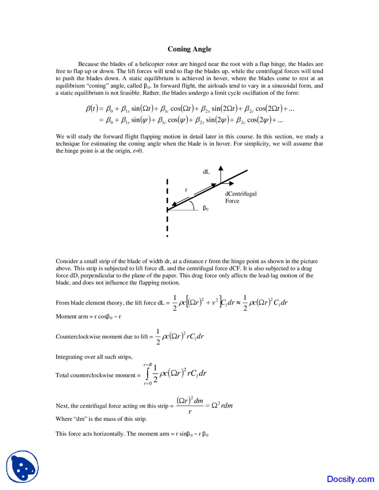 Coning Angle Rotorcraft Aerodynamics Lecture Notes Study notes