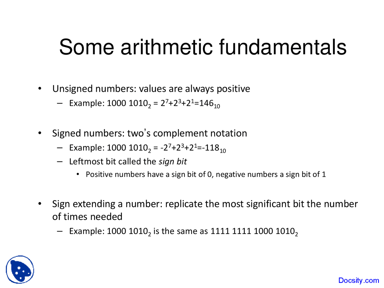 Arithmetic Fundamentals - Computer Architecture - Lecture Slides - Docsity