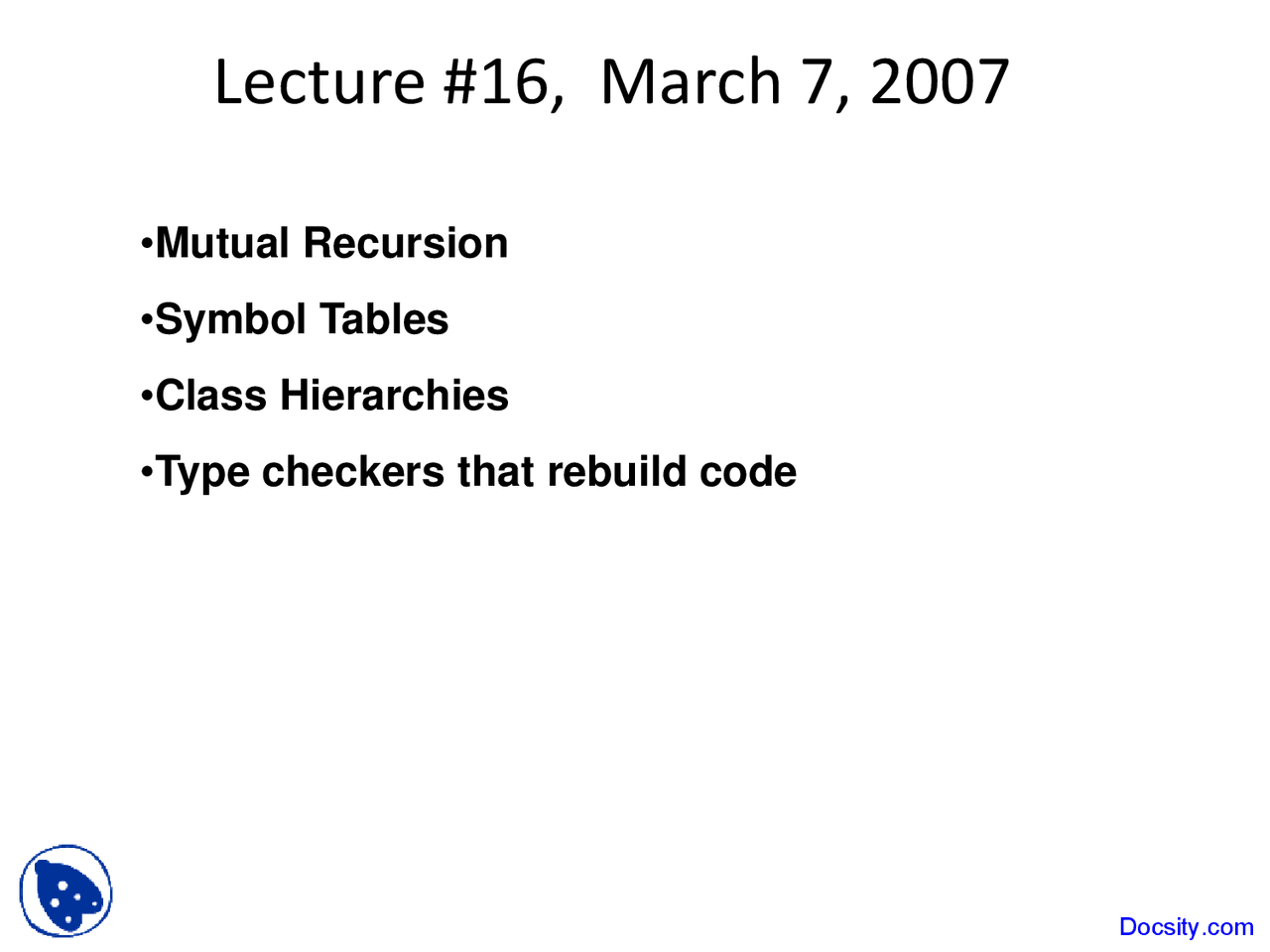 Mutual Recursion - Compiler Design - Lecture Slides - Docsity