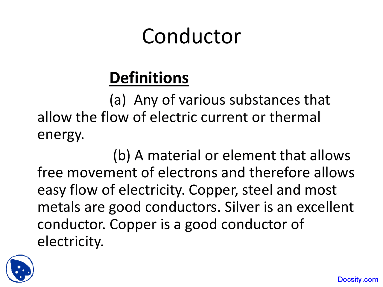 Conductor - Physical Engineering - Lecture Slides - Docsity