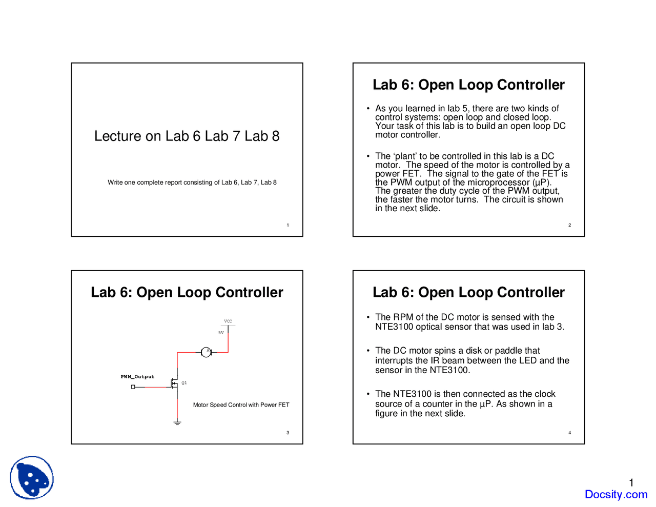 Open Loop Controller - Embedded System Design - Lecture Slides - Docsity