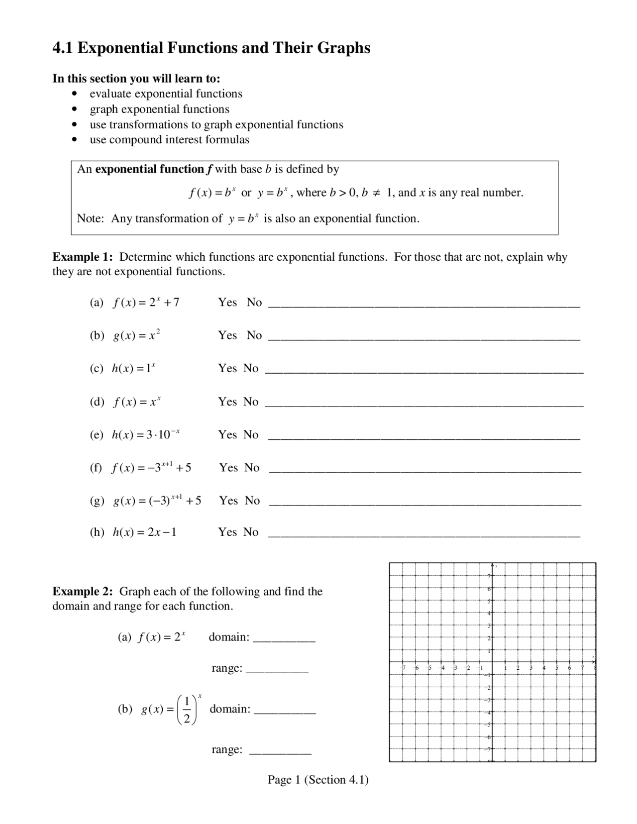 Exponential Functions and their Graphs - College Algebra | MTH 103 ...
