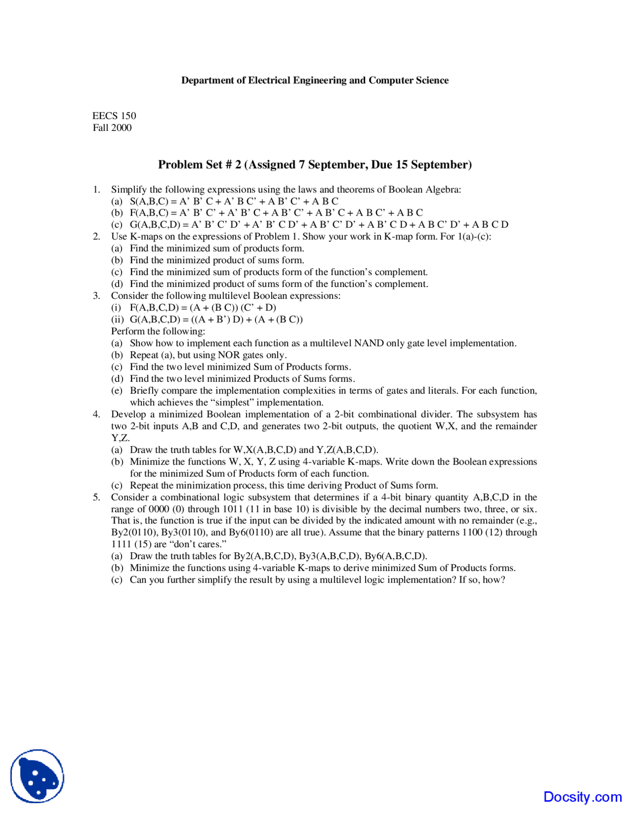 Theorems of Boolean Algebra - Components and Techniques for Digital ...