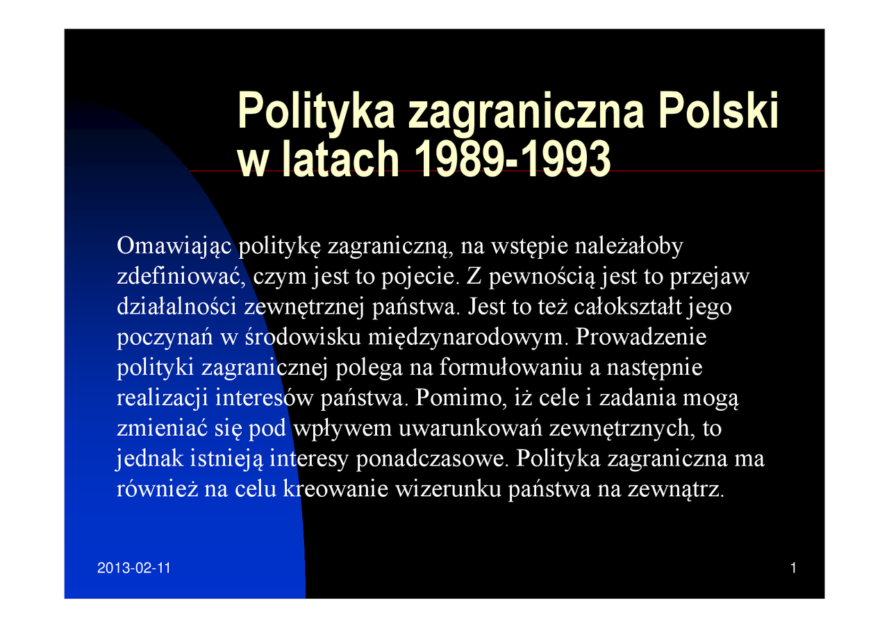 Polityka zagraniczna Polski w latach 1989-1993 - Notatki - Stosunki