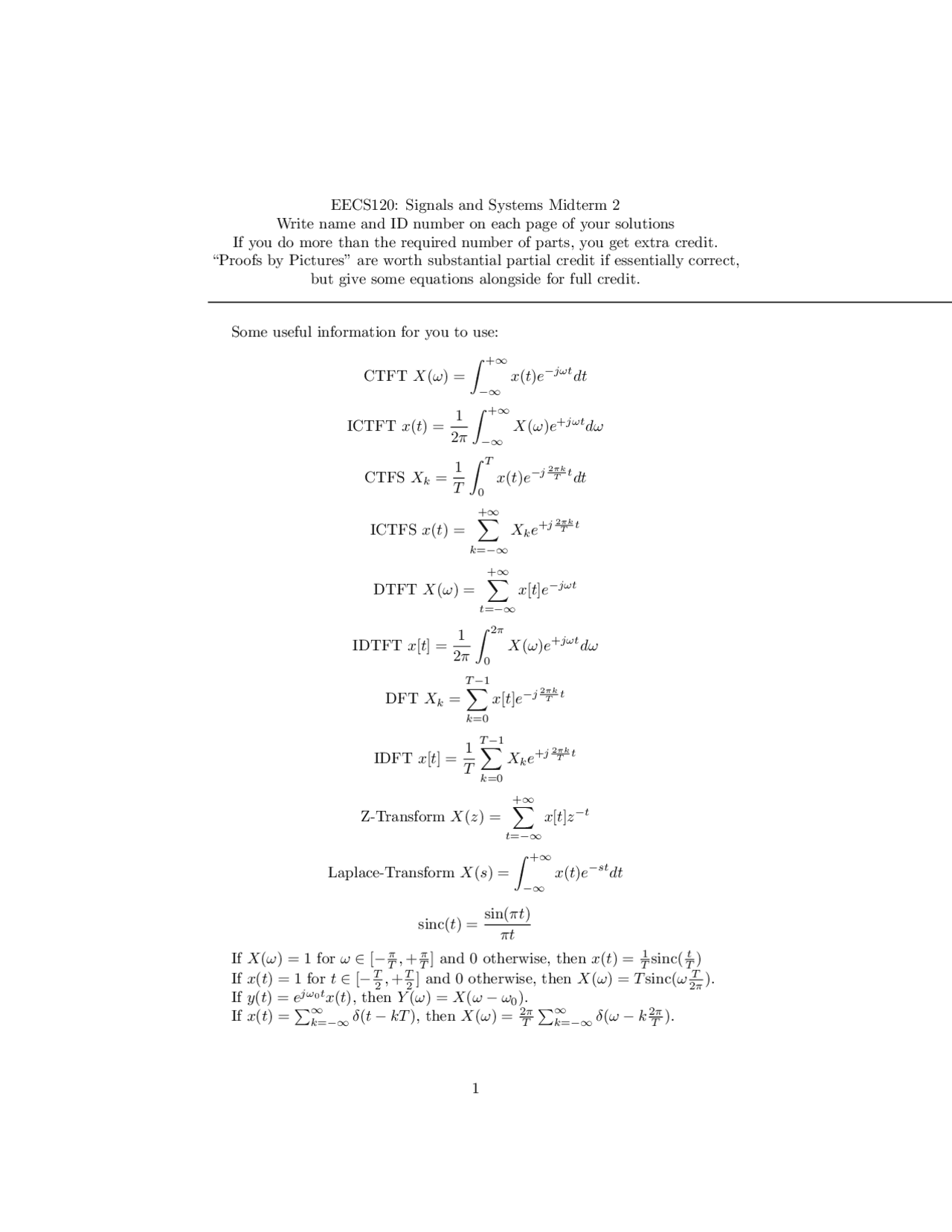 Signals and Systems Midterm 2: Problems and Solutions | Exams Signals ...