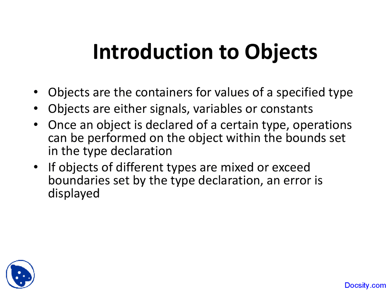 Introduction to Objects - Computer Science - Lecture Slides - Docsity